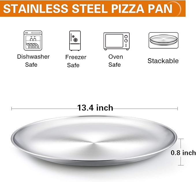 TeamFar Pizza Pan, 13.4 inch Stainless Steel Pizza Pan Set Large Pizza Oven Pans Tray for Baking Serving, Healthy & Heavy Duty, Oven & Dishwasher Safe - 2 Piece