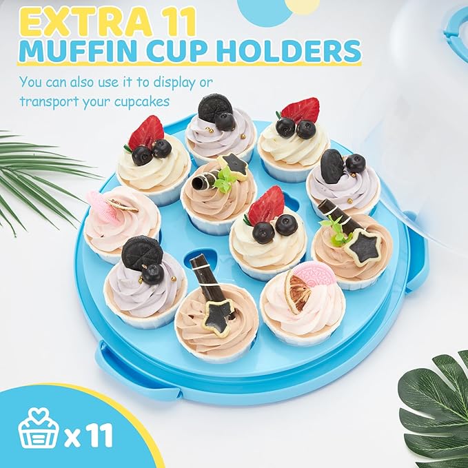 Ohuhu Cake Stand, Cake Carrier With Lid and Handle BPA-Free Cake Holder for 10 inch Cake with 2 Handles Cupcake Carrier - Plastic Cover Two Sided Base for Transport Pies Nuts Fruit Perfect Gifts