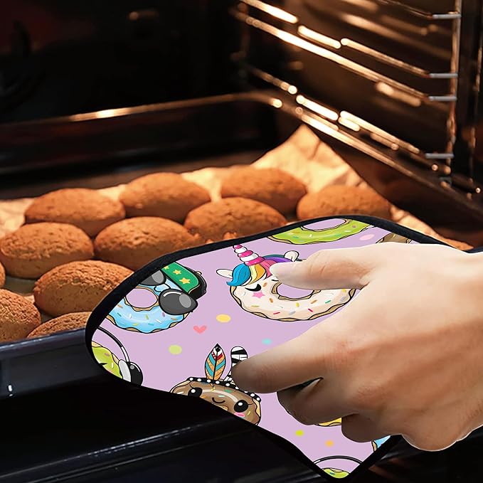 Cute Cartoon Donut Pot Holders Set of 2 - Heat Resistant Oven Hot Pads for Cooking, Baking, BBQ Gifts for Women