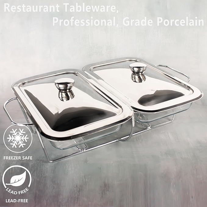 Casserole Dish Rectangle 2-in-1 Glass Baking Dish, with Stainless steel Lid and Silver rack, 1.3 Qt x 2 pcs Baking Pan For Casserole & Lasagna, Dishwasher Oven Freezer Microwave Safe