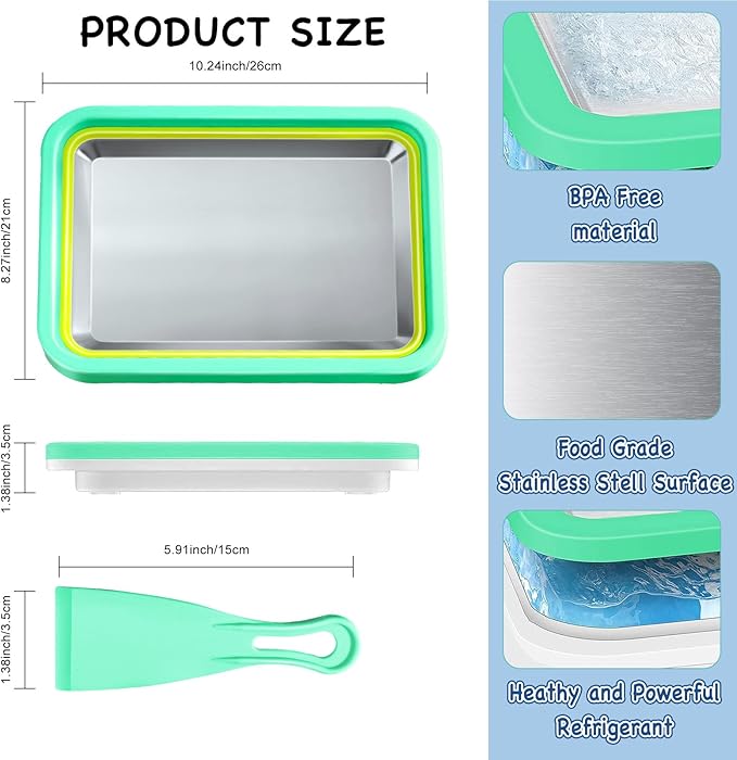 Mini Rolled Ice Cream Maker, Frozen Yogurt Rolls Tray, Instant Cold Plate Ice Cream Maker, Homemade DIY Smoothies, Ideal for Family Hands-on Activities (Mint Green)