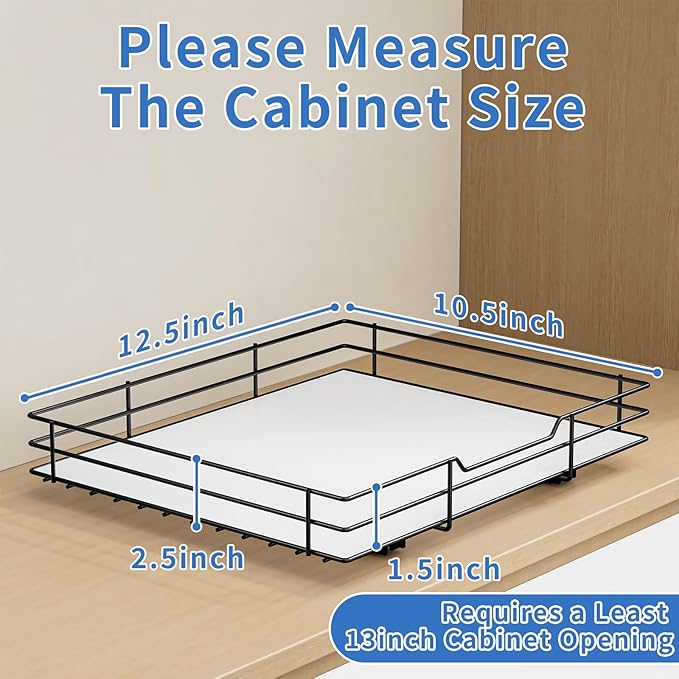 Spice Rack Organizer for Cabinet, 1 Tier Pull Out Spice Rack, Spice Organizer for Cabinet, Kitchen and Pantry, Fits Spices, Sauces, Canned Food (12.5''Wx10.5''Dx2.5''H)