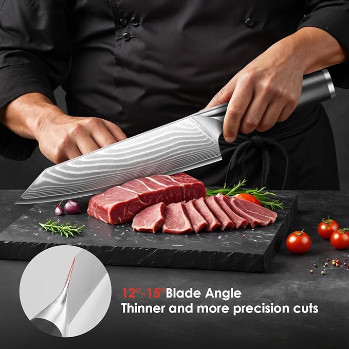 Kuwata Japanese Kiritsuke Chef Knife, Professional Handcrafted 8 inch Kitchen Knife, Japan VG10 Super High Carbon Steel Chef's Knife, Ergonomic Handle Grip and Gift Box