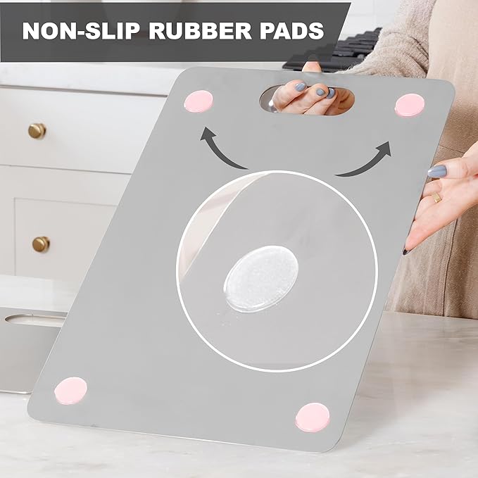 2-Pack Oversized Stainless Steel Cutting Boards – Anti-Slip Rubber Grip - Oversized Handles – Hypoallergenic - Includes XL 18.1"x11.8" & Compact 11.4"x7.8" Stainless Steel Boards