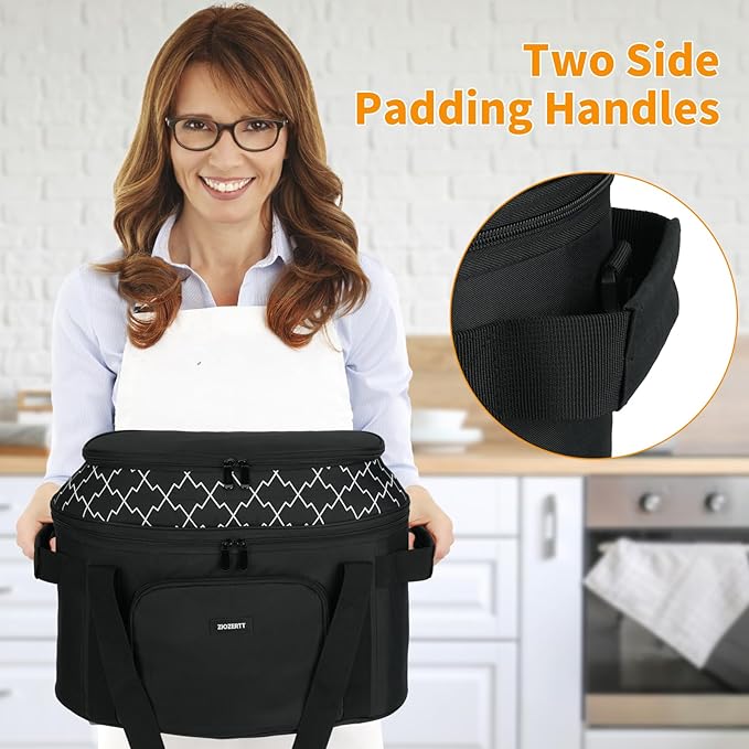 Slow Cooker Carrying Bag Compatible with 6-8 Quart CrockPot and Hamlton Beach,Double-Layer Insulated Carrier Case with Lid Fastener and See-through Window,Bag Only