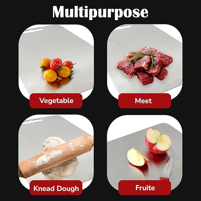 Titanium Cutting Board 14"x10" – 100% Pure Titanium, Scratch Resistant, Double-Sided, Dishwasher Safe, Durable Chopping Board with Handle for Kitchen, Camping & Outdoor Use