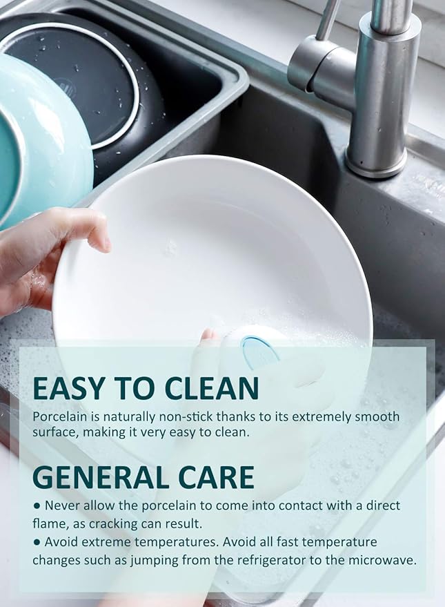 Teocera Pasta Bowls, Large Salad Bowls, Porcelain Bowl Set, Wide and Shallow, Microwave and Dishwasher Safe, 35 Ounce - Set of 4, White