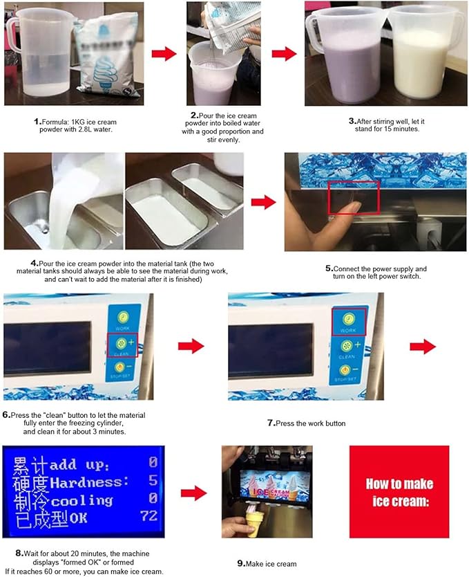 3 Flavor Soft Ice Cream Machine Commercial Soft Serve Ice Cream Maker Sorbet Frozen Yogurt Gelato LED Display Desktop Type 1200W 110V