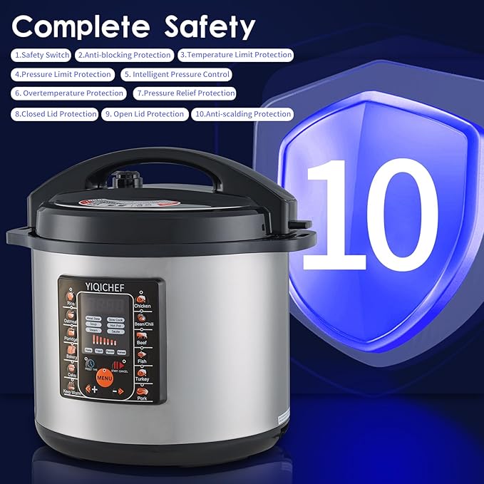 12L/12.8Qt Commercial Electric Pressure Cooker, Digital Control, 304 Stainless steel Inner Pot, Serve for 15-25 people, 1600W/120V with US PLUG, suitable to small restaurant, Canteen, Hotel