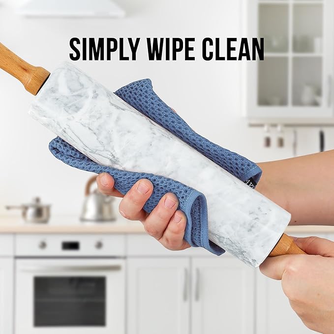 Zulay Kitchen 17-Inch Marble Rolling Pin With Stand - Polished Marble Rolling Pins For Baking With Long Beechwood Handle - Non-stick Roller Pin For Baking Pastries, Bread & Pizza