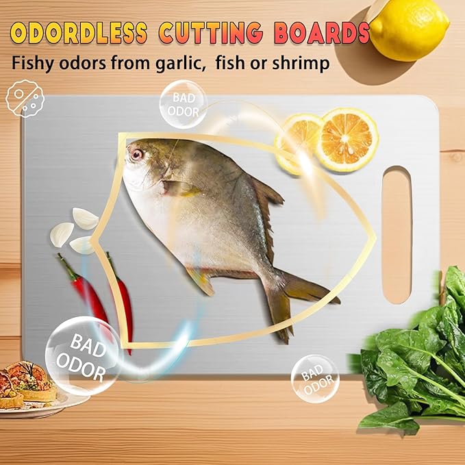 Katuchef Titanium Cutting Board 100% Pure Titanium Cutting Boards for Kitchen Non Toxic, Double-Sided Medical-Grade Hygiene Durable Non Moldy Dishwasher Safe Meat Fruit metal Board (1PC 11*15.5 Inch)