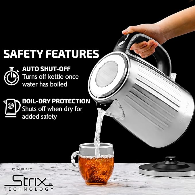 OVENTE Electric Kettle, 1.7L Stainless Steel Fast Boiling Water Heater with 1750W Power, BPA Free & Cordless Body, Auto Shut-Off, Boil-Dry Protection, Indicator Light & Removable Filter, Silver KS711S