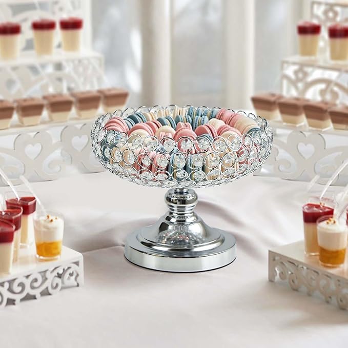 Hollow-Carved Design Crystal Fruit Bowl for Table Centerpiece/Counter/Gorgeous Fruit tray for your Kitchen.Nice Gift for her.(Silver, Bowl shape 1pc)