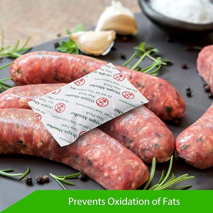 SurpOxyLoc 100 Sachets 200cc Oxygen Absorbers for Food Storage, Food Grade, Disposable, Sealed Packets, Red, Polyester, Hook & Loop Closure, Retains Flavors, Extends Shelf Life