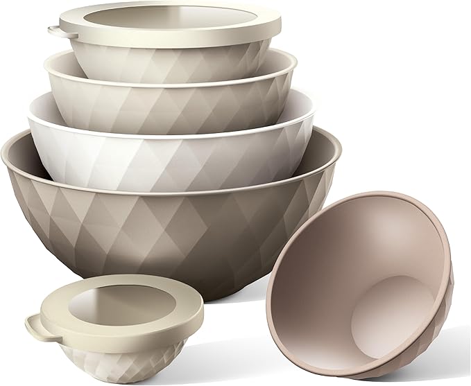 COOK WITH COLOR Mixing Bowls with Lids - 12 Piece Plastic Nesting Bowls Set includes 6 Prep Bowls and 6 Lids, Diamond Design - Microwave Safe