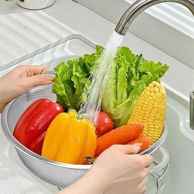 Stainless Steel Colander, 3-Quart Micro-Perforated Metal Colander Strainer with Handle for Kitchen/Draining Pasta/Rinsing Vegetables Fruits,Dishwasher Safe - 8.8 Inches