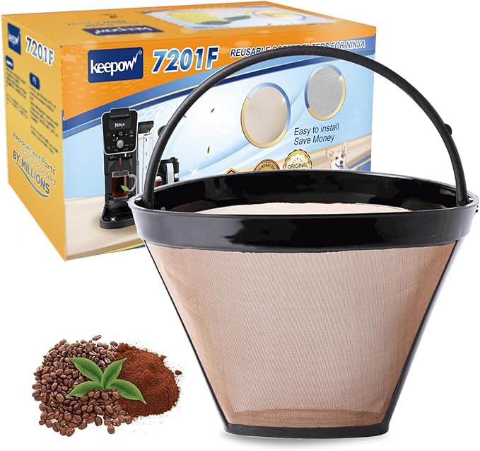 KEEPOW Reusable Coffee Filter Replacement 12-Cup, Compatible with Cuisinart Coffee Makers, Gold Tone Coffee Filter Basket 10-12 Cup