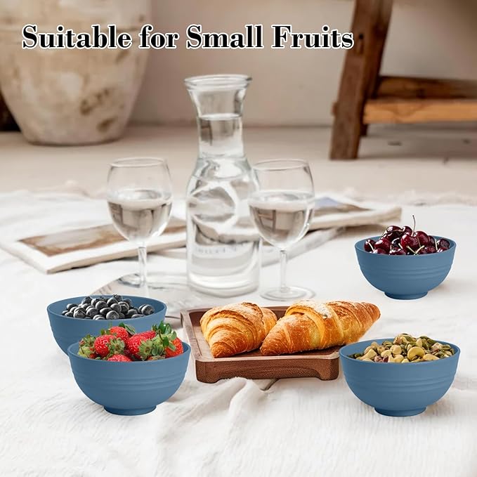 wheat straw dessert bowls 10oz set of 8 - Unbreakable snack Bowls Dishwasher Safe - Handy Bowls for Ice Cream,Yogurt and Fruits. Blue