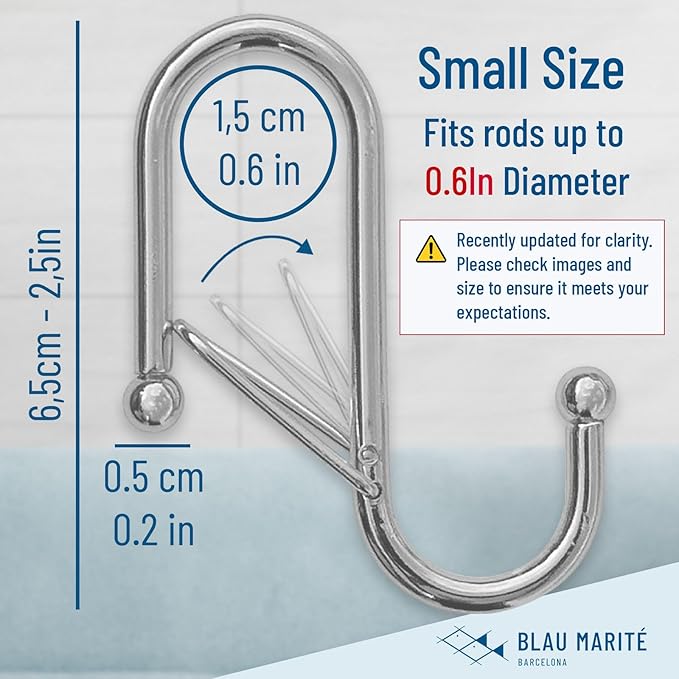 10-Pack Metal S Hooks for Hanging – Heavy-Duty S-Shaped Hooks with Safety Buckle – Fits Bars up to 0.6 In – Anti-Drop Hook for Kitchen, Pot Racks & Towel Bars – Silver (Small)