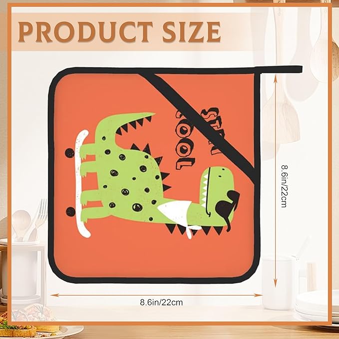 2 Pack Dino Pot Holders for Kitchen Heat Resistant, Cute Dinosaur Potholders for Kitchens Washable for Cooking & Baking & Microwave