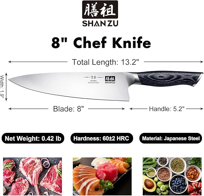 SHAN ZU Customize Chef Knife, 8 incn Japanese Super Steel Sharp Chef's Knives with K133 Ergonomic Handle Practical Father's Day Gift for Your Loved Ones