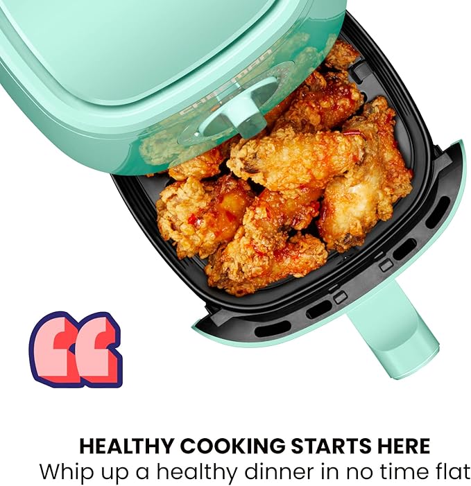 Chefman TurboFry 2-Quart Air Fryer, Dishwasher Safe Basket & Tray, Use Little to No Oil For Healthy Food, 60 Minute Timer, Fry Healthier Meals Fast, Heat And Power Indicator Light, Temp Control, Mint