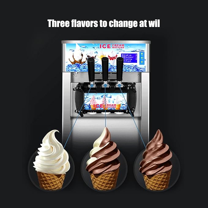 3 Flavor Soft Ice Cream Machine Commercial Soft Serve Ice Cream Maker Sorbet Frozen Yogurt Gelato LED Display Desktop Type 1200W 110V