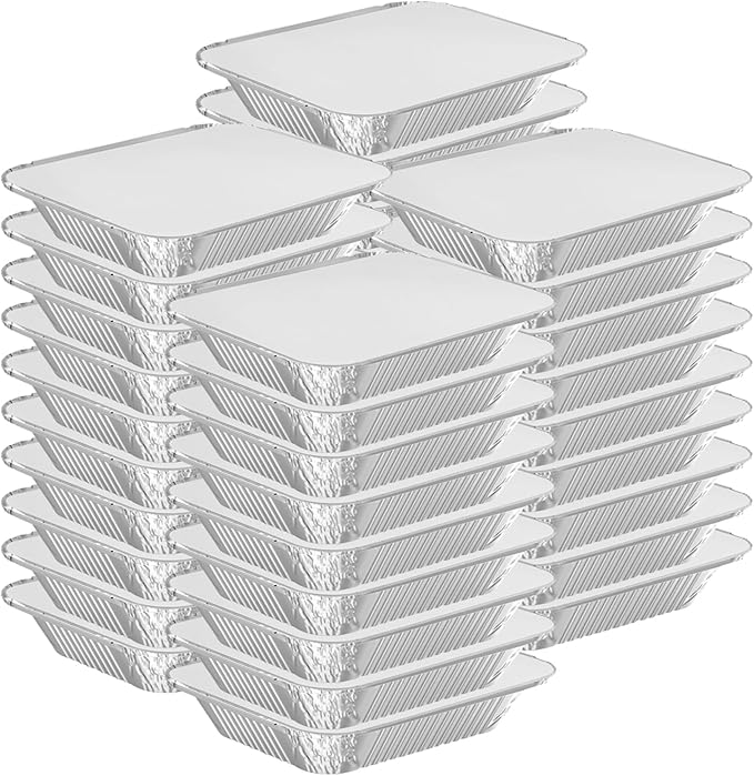 WANBAO 100 PACK 8.3"x6.2" Disposable Tin Foil Pans with Lids 2.25LB Aluminum Pans To Go Containers for Cooking, Baking, Catering Party Meal Prep, Take Out, Freeze