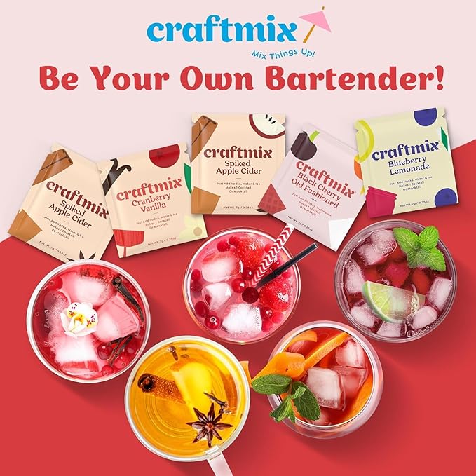 Craftmix Holiday Variety Pack, Makes 12 Drinks, Skinny Cocktail Mixers, Mocktails Non-Alcoholic Drinks - Made With Real Fruit - Vegan Low-Carb, Low-Sugar, Non-GMO, Dairy Free, Gluten Free, Easy to Mix