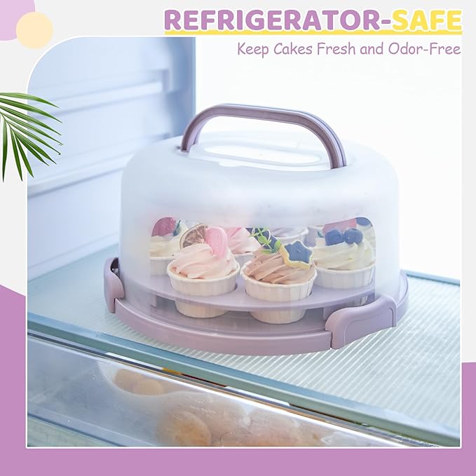 Ohuhu Cake Holder, BPA-Free Cake Carrier with Lid and Handle Cake Transport Container Portable Cake Keeper Two Sided Base for Pies Cookies Nuts Fruit etc - Suitable for 10 inch Cake Perfect Gifts