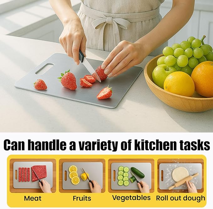 Titanium Cutting Board, 100% Pure Titanium Chopping Board for Kitchen, Hygiene & Durability Double Sided Cutting Board, Non toxic Chopping Board, Dishwasher Safe (15.7“ x 10.8”)