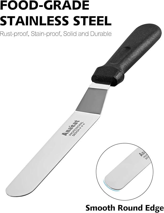 Anaeat Icing Spatula, Professional Cake Angled Offset Spatula with 6" Stainless Steel Blade - Thickened Frosting Knife with Durable Plastic Handle for Cake Decorating, Pastry & Baking