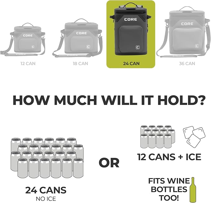 CORE Magnetic Leak Proof Soft Cooler with Waterproof Zipper | Insulated Bag Portable Ice Chest Box | Best Soft Cooler for Food & Beverages for Tailgating, Car Camping, Travel, and Family Beach Picnics