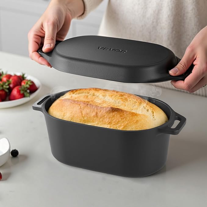 VEVOR Enameled Cast Iron Dutch Oven, 3.5 Quart Pot with Lid and Dual Handles, Heavy-Duty Durable Cookware Pan, Oven Induction Compatible up to 500℉, for Braising, Stews, Roasting, Bread Baking, Black