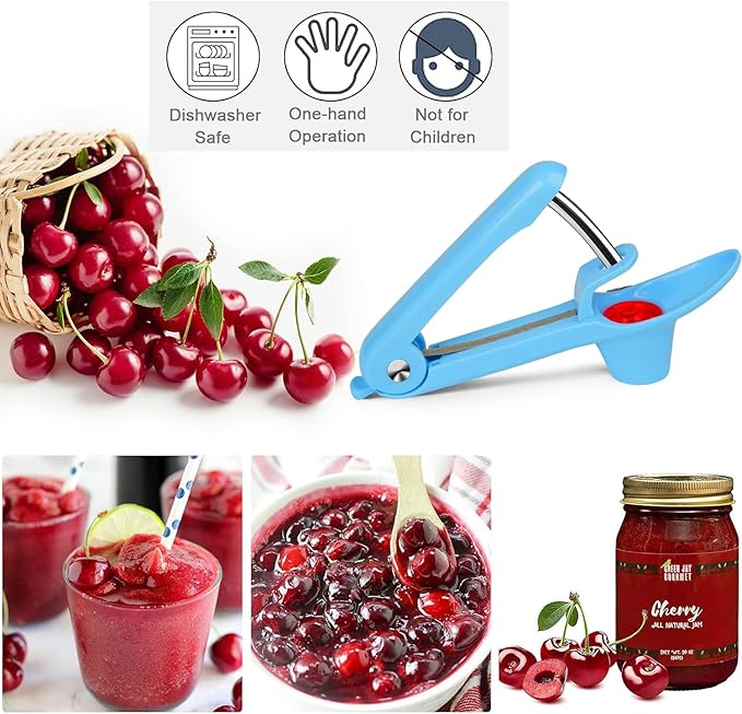 Cherry Pitter Tool,Cherry Pitter Cherry Stone Remover Tool for Making Cherry Jam Cherries Corer Pitter Tool,Cherry Pitter Olive Pitter with Space-Saving Lock Design,Cherry & Olive Pitter (Blue)