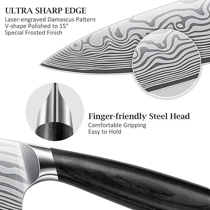16-Piece Knife Set with Block, Ultra Sharp High Carbon Powder Steel Knife Block Set, Chef Knife Set Professional Kitchen Knives Set with Sharpener and Pakkawood Handle