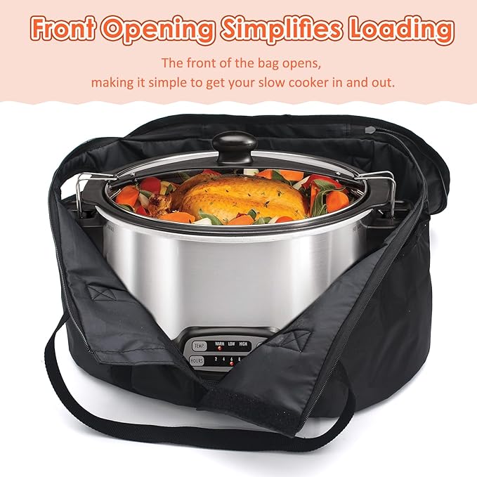 Portable Slow Cooker Travel Bag, Insulated Carrier Case for Most 4, 5, 6, 7, 8 Quart Crock, Internal Mesh Net Holds Pot in Place, Slow Cooker Carrier