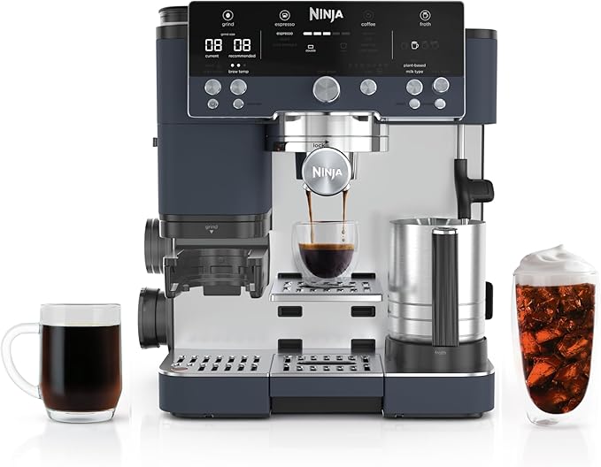 Ninja Luxe Café Premier Series, Espresso Machine, Drip Coffee Maker & Rapid Cold Brew, Integrated Grinder, Assisted Tamper, Hands-Free Frother, for Cappuccinos & Lattes, Cyberspace, ES601CY