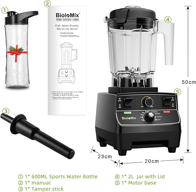 Biolomix Professional Smoothie Blender, Countertop Blender,Commercial Blender 2200W High Power with 68oz Pitcher, Smart Presets,blenders for kitchen for Ice, Soup,Frozen Dessert(with Extra Parts)