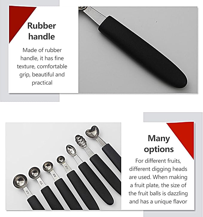 7Pcs Melon Baller Scoop Set, Stainless Steel Ball Spoon, Smooth Round Melon Balls Melon Scoop, Watermelon Cantaloupe Scooper for Watermelon, Ice Cream, Fruits, Sorbet(#1)