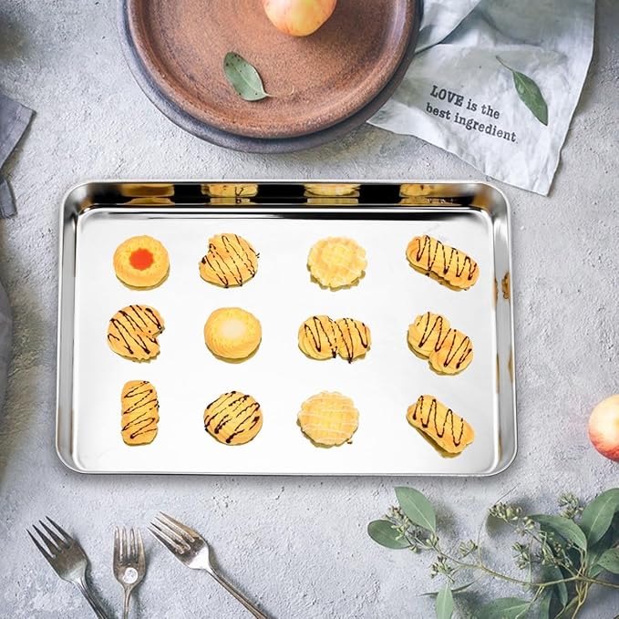 Baking Sheet Set of 4, Yododo Stainless Steel Baking Pan Tray Cookie Sheet, Non Toxic & Healthy, Mirror Finish & Rust Free, Easy Clean & Dishwasher Safe (16inch 12inch 10inch 9inch)