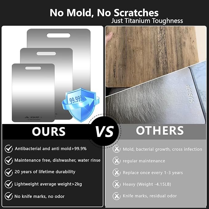 Titanium Cutting Boards for Kitchen, 100% Pure Titanium Cutting Boards, Cutting Board Double Sided Food Grade, Perfect for Sushi, Meat, Vegetables & Meal Prep – Easy To Clean