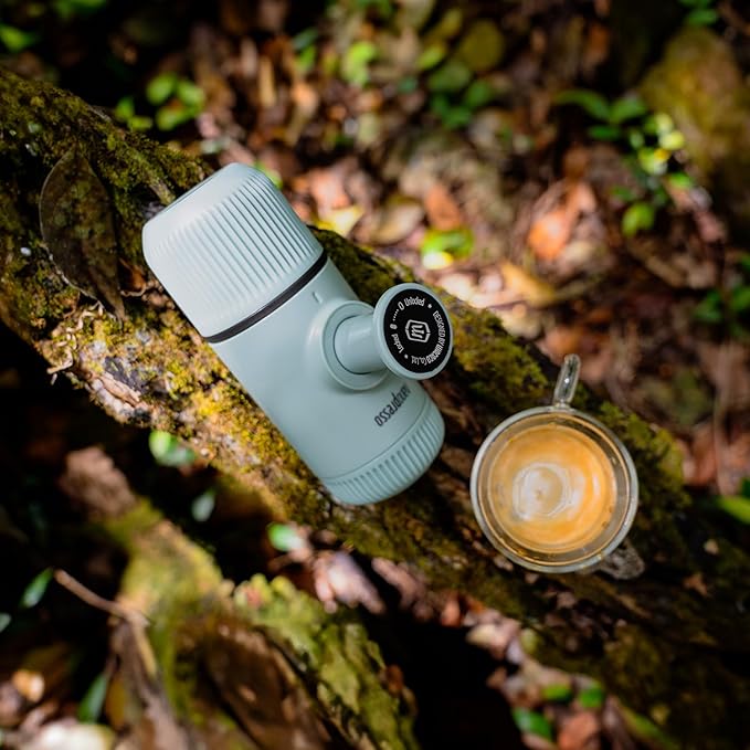 WACACO Nanopresso Portable Espresso Maker with Case, Mini Travel Coffee Machine, Perfect for Camping, Travel and Office( Elements Arctic Blue)