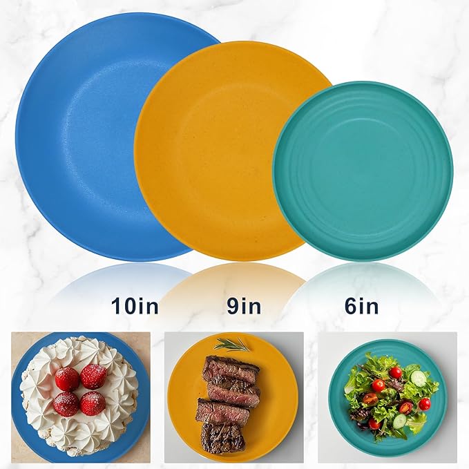 40Pack plates and bowls sets for kids - Unbreakable wheat straw dinnerware sets service for 8 - Alternative plastic 40pcs dish sets for kitchen, camping and indoors dinning - (Colorful)