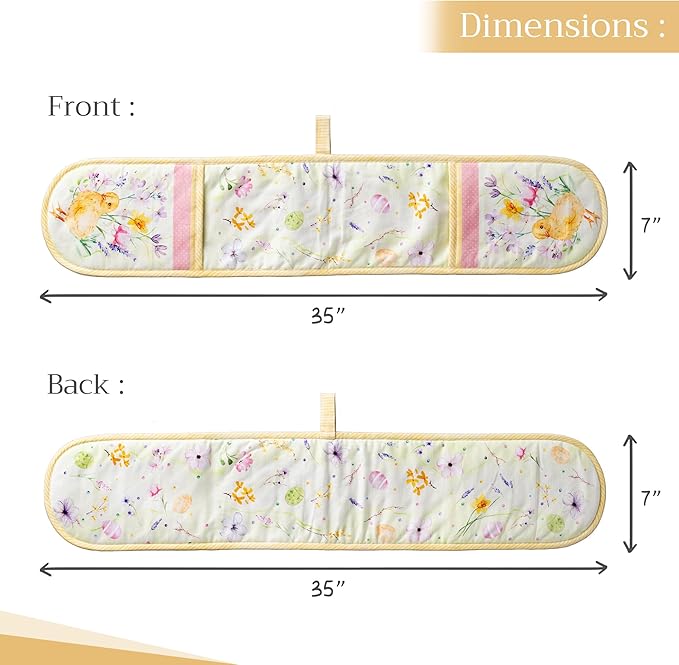 Maison d' Hermine Double Oven Mitts 100% Cotton 7"x35" Double Oven Mitt Heat Resistant BBQ Cooking Gloves with Loop, Baking, Grilling, Home, Kitchen, Handling Hot Pans Spring Summer (Easter Zest)