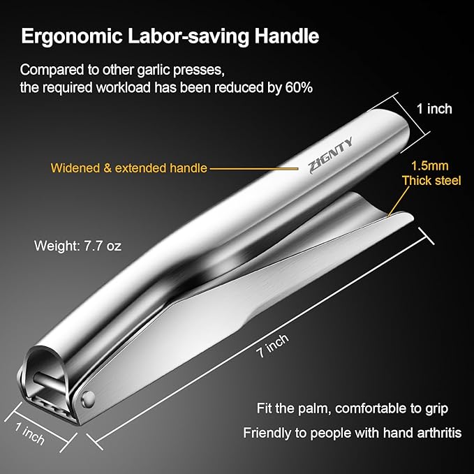 Professional Garlic Press Stainless Steel,No Need to Peel Garlic Mincer Tool with Large Trough, Dual Lever-Assisted Garlic Presser & Masher Easy Clean, Garlic Crusher Dishwasher Safe Rust Proof