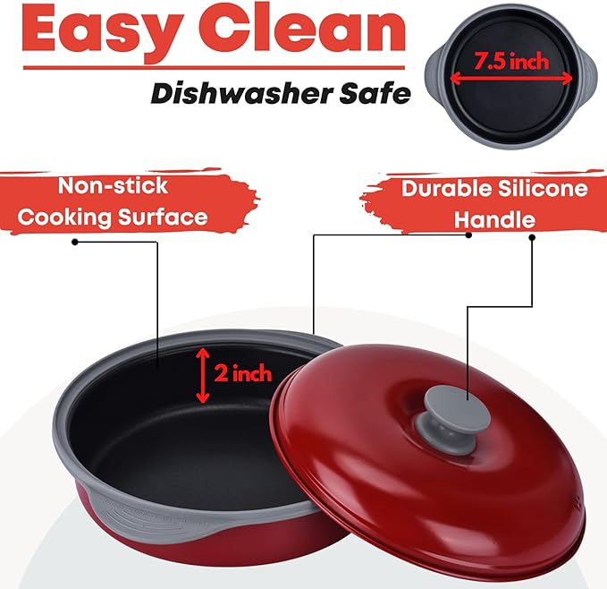 MACONEE Microwave Frying Pan Skillet, Grill & Crisper Pan with Lid Allows You to Fry, Sizzle, and Brown Foods in the Microwave, Micro Cookware for Grilling, Reheating, and Cooking a Variety of Dishes