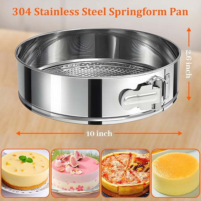 10 Inch Springform Pan 304 Stainless Steel Nonstick Springform Cake Pan with Removable Bottom, Round Spring Form Cheesecake Pans For Baking
