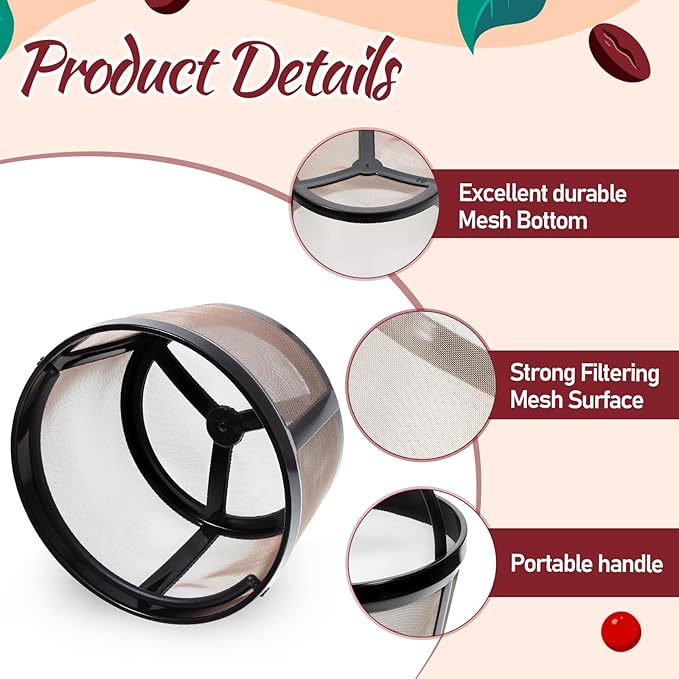 8 Packs Reusable Coffee Filter Basket for Mr. Coffee 4-5 Cup, Nylon Mesh Coffee Filter with Handle For Mr. Coffee, Black & Decker Most Coffeemakers and Brewers Universal