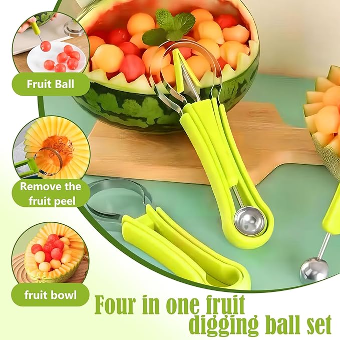 Suuker Melon Baller Scoop Set,4 In 1 fruit cutters shapes, watermelon scooper fruit scooper and baller, fruit carving tools(Green)